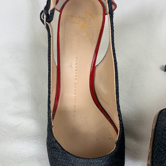 Giuseppe Zanotti Stiletto in Black Straw with Red & White Patent Heel - Picture 5 of 10